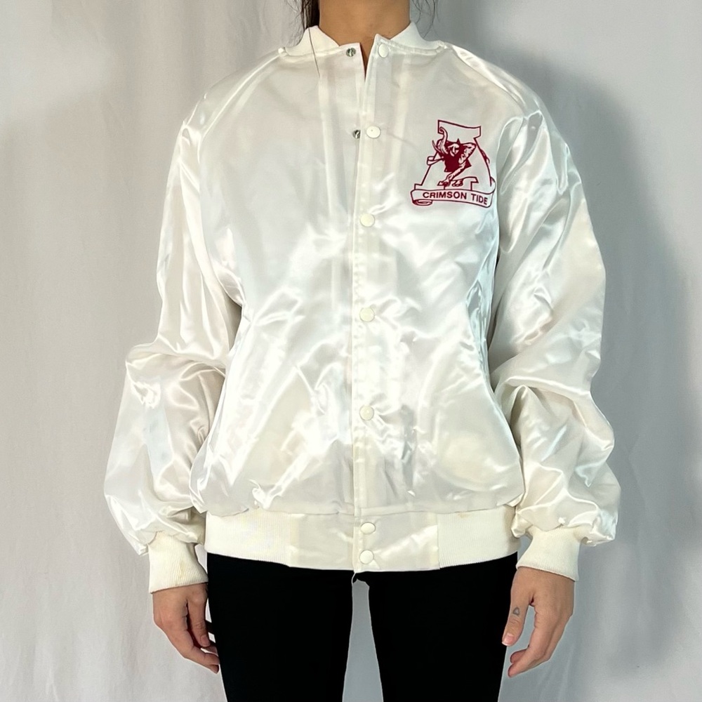 Satins Vintage University of Alabama White Satin Baseball Jacket